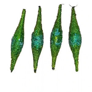 VTG 9" FAUX‎ GLASS BEADED GREEN & TURQUOISE DROP CHRISTMAS ORNAMENTS (Lot Of 5)